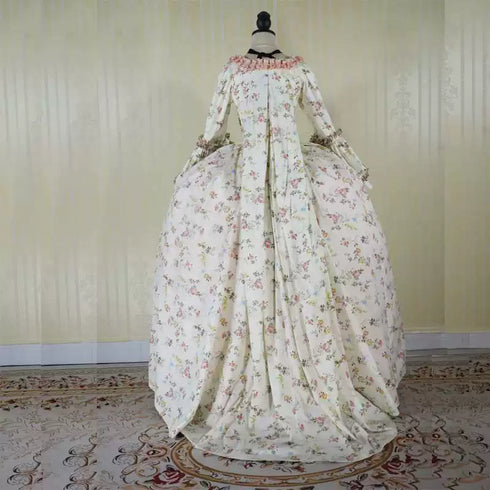 Cream Floral Rococo Marie Antoinette Dress with Pink Accents - 18th Century Ball Gown - Plus Size